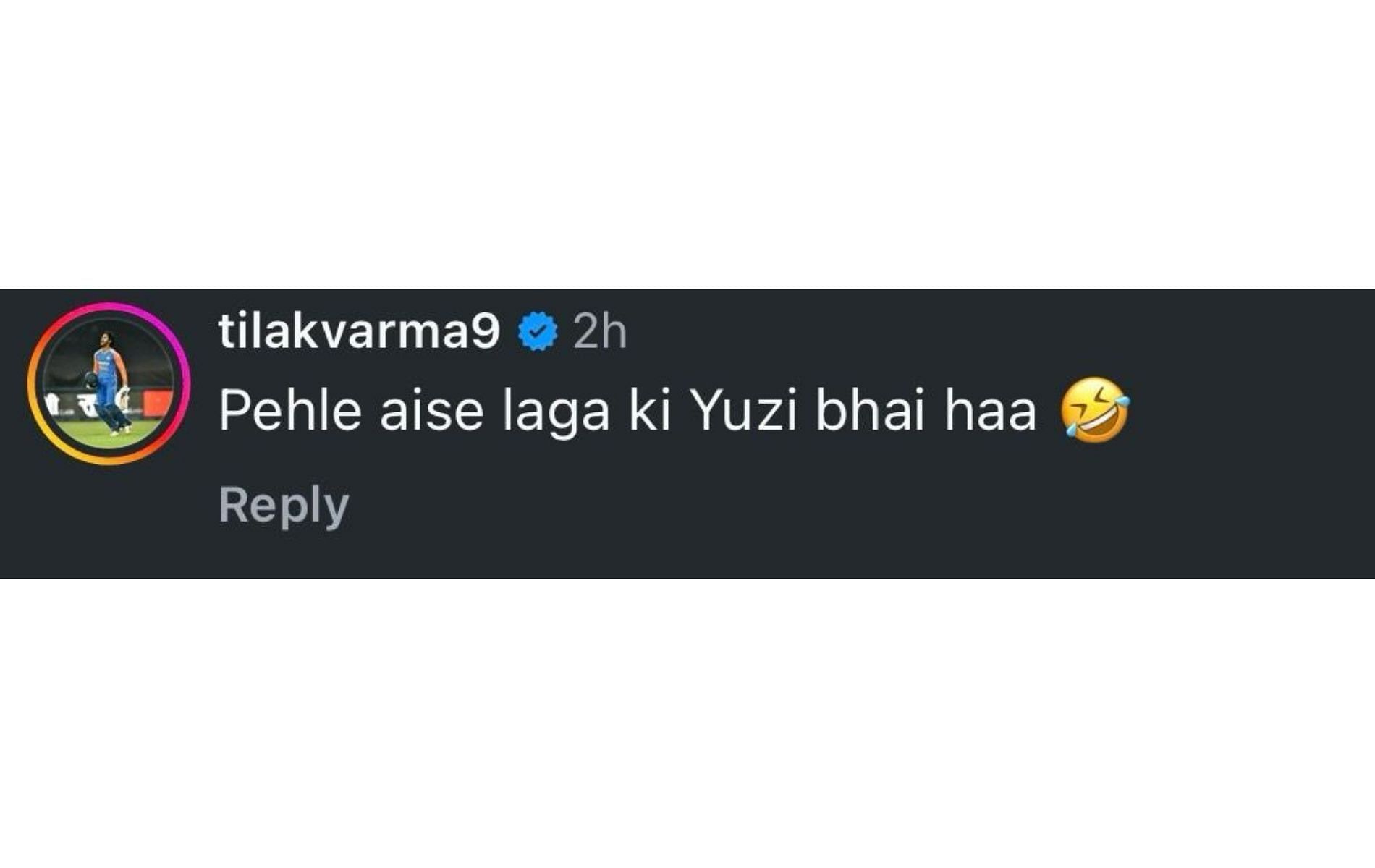 Screenshot of Tilak Varma's comment.